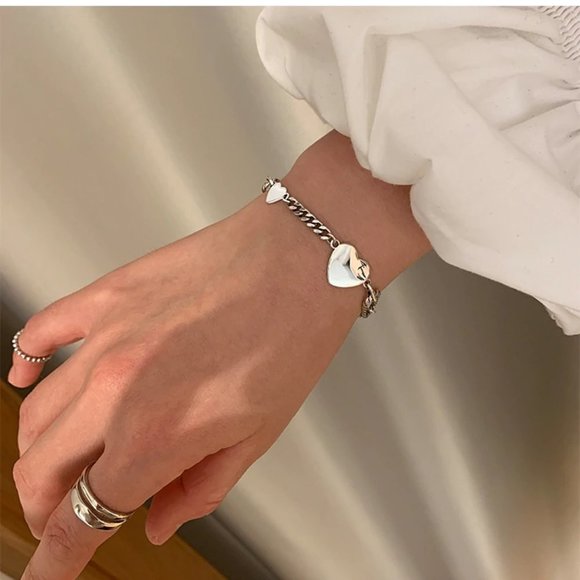 NEW 925 Sterling Silver Heart Link Chain Bracelet - Picture 11 of 11